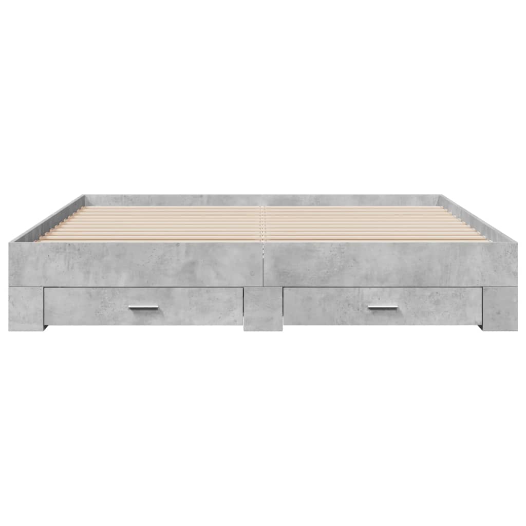 betonszürke szerelt fa ágykeret fiókokkal 200 x 200 cm