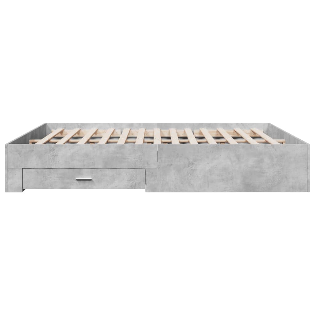 betonszürke szerelt fa ágykeret fiókokkal 200 x 200 cm