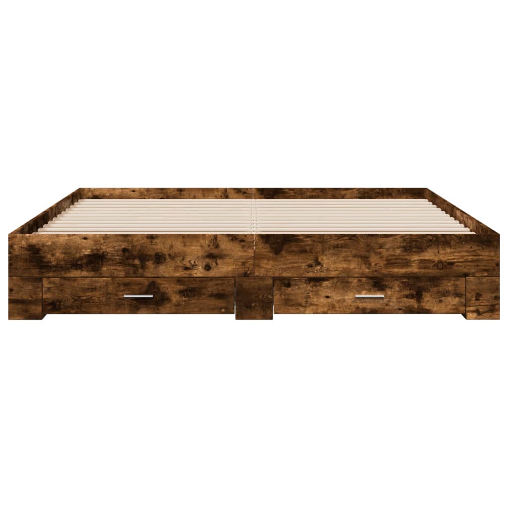 füstös tölgy színű szerelt fa ágykeret fiókokkal 200 x 200 cm