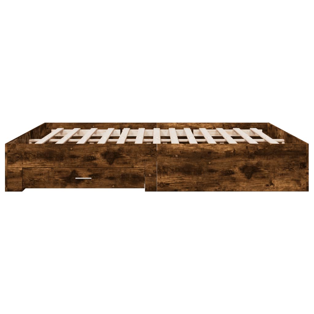 füstös tölgy színű szerelt fa ágykeret fiókokkal 200 x 200 cm