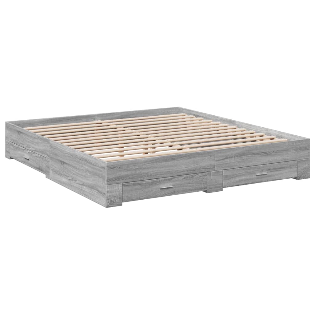 sonoma tölgyszínű szerelt fa ágykeret fiókokkal 200 x 200 cm