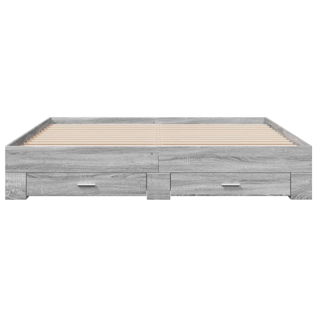 sonoma tölgyszínű szerelt fa ágykeret fiókokkal 200 x 200 cm