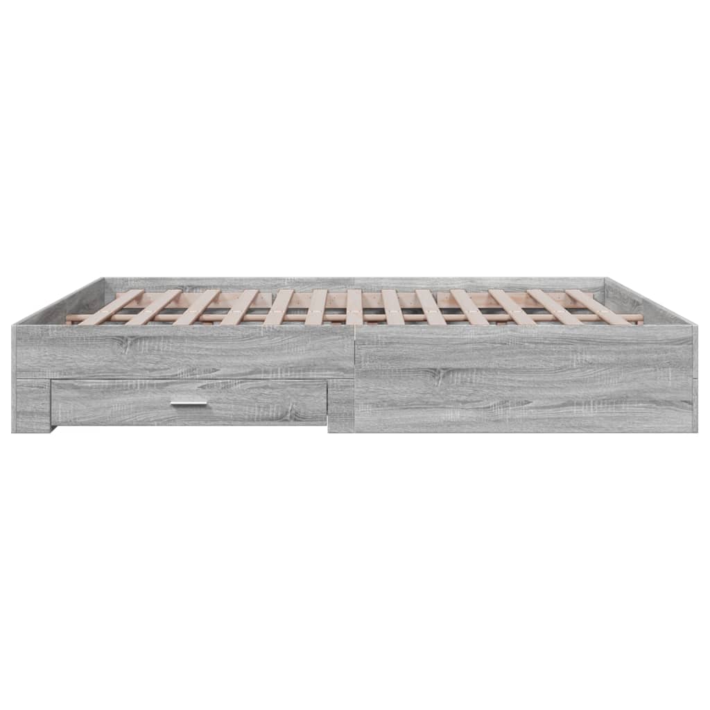 sonoma tölgyszínű szerelt fa ágykeret fiókokkal 200 x 200 cm