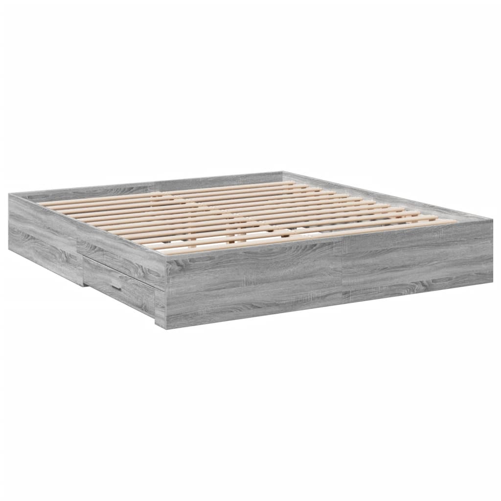 sonoma tölgyszínű szerelt fa ágykeret fiókokkal 200 x 200 cm