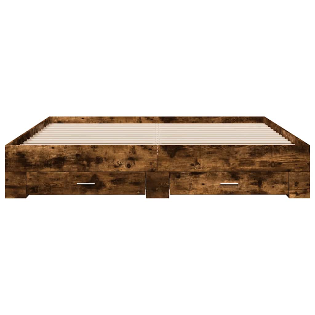 füstös tölgy színű szerelt fa ágykeret fiókokkal 180 x 200 cm