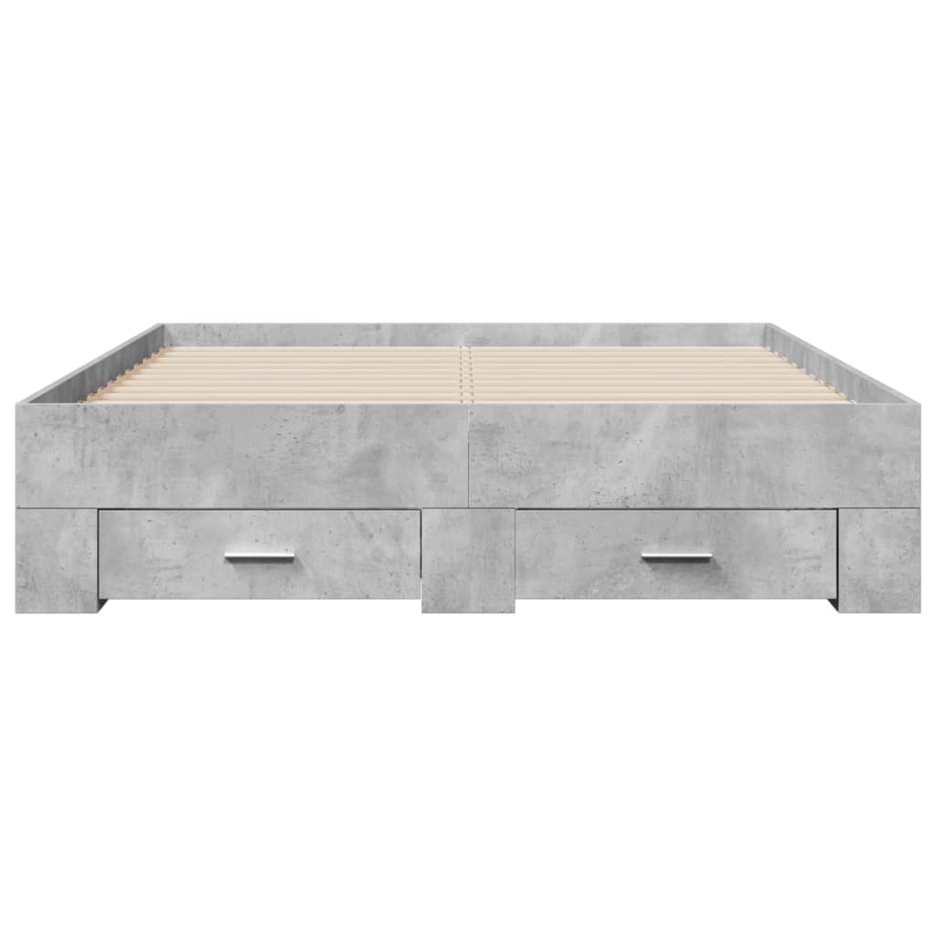 betonszürke szerelt fa ágykeret fiókokkal 120 x 200 cm