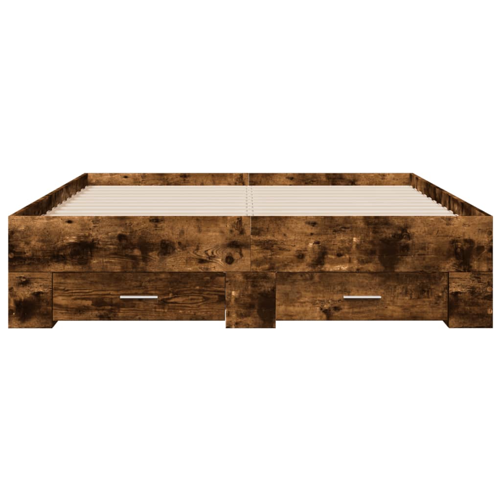 füstös tölgy színű szerelt fa ágykeret fiókokkal 120 x 200 cm