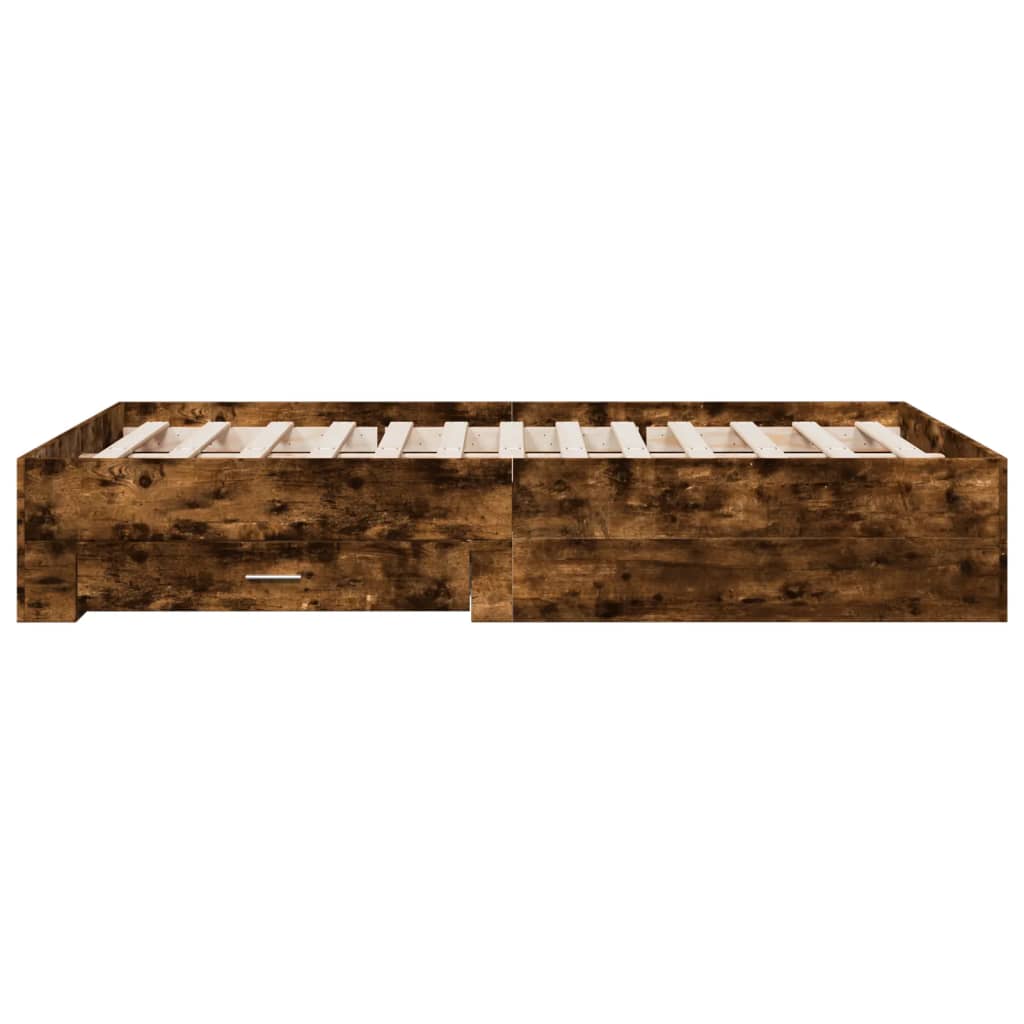 füstös tölgy színű szerelt fa ágykeret fiókokkal 120 x 200 cm