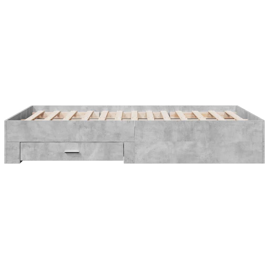 betonszürke szerelt fa ágykeret fiókokkal 135 x 190 cm