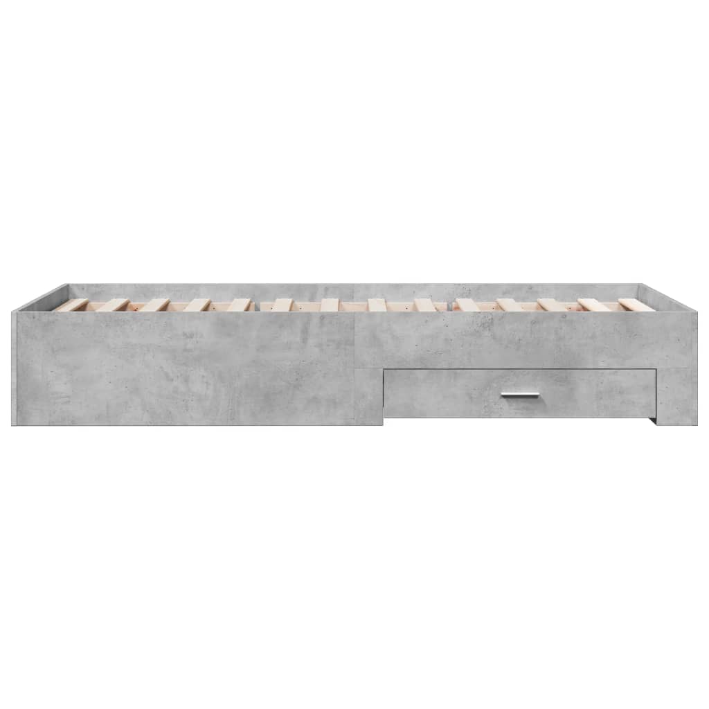 betonszürke szerelt fa ágykeret fiókokkal 100 x 200 cm