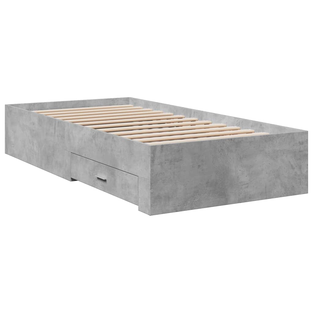 betonszürke szerelt fa ágykeret fiókokkal 100 x 200 cm