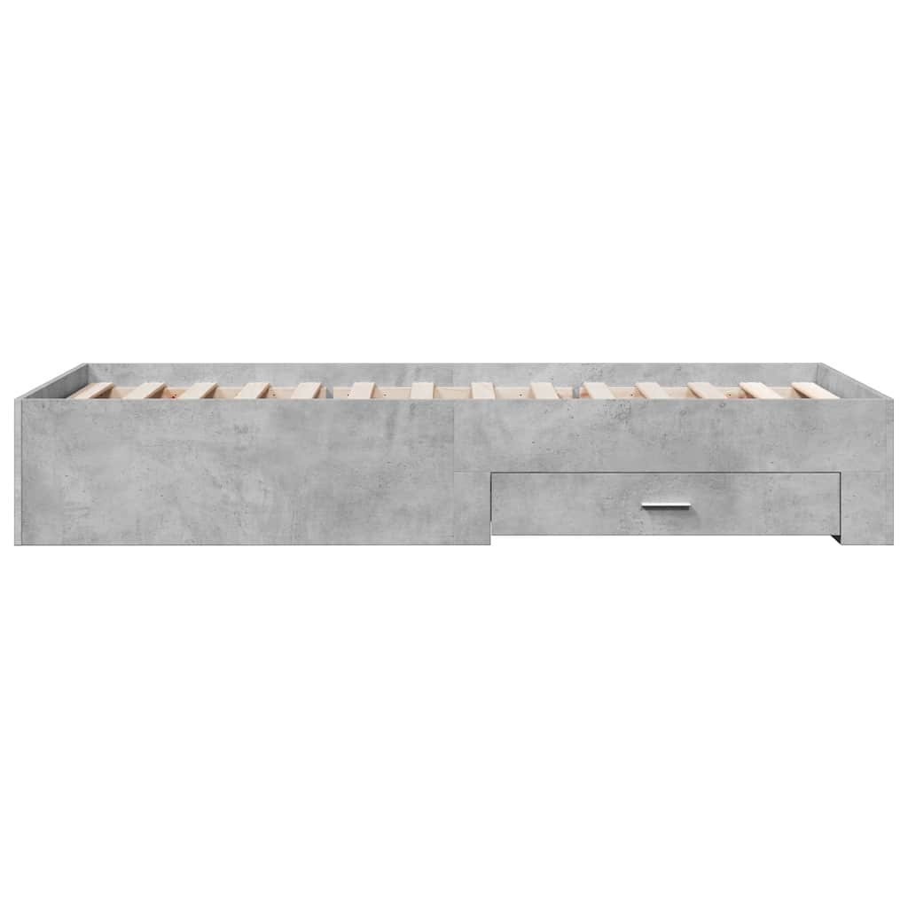 betonszürke szerelt fa ágykeret fiókokkal 75 x 190 cm