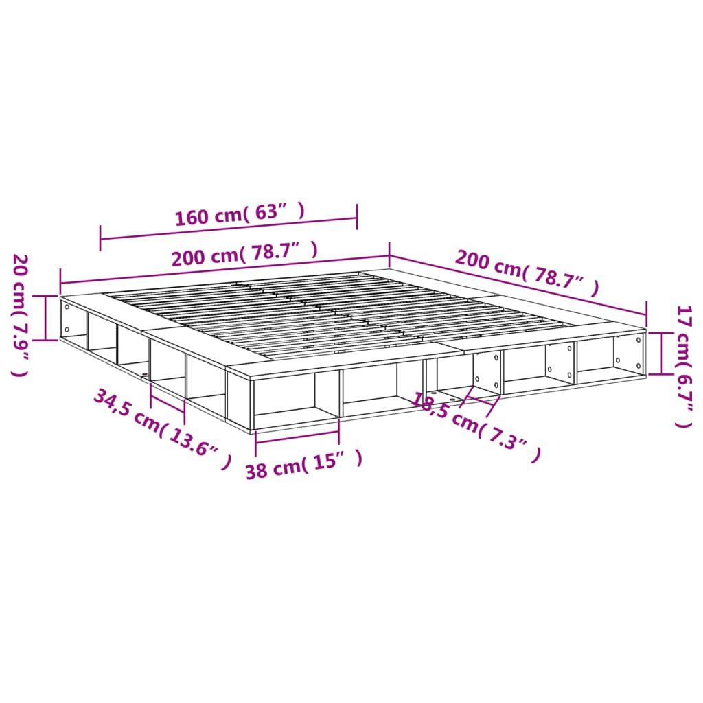 sonoma tölgyszínű szerelt fa ágykeret 200 x 200 cm