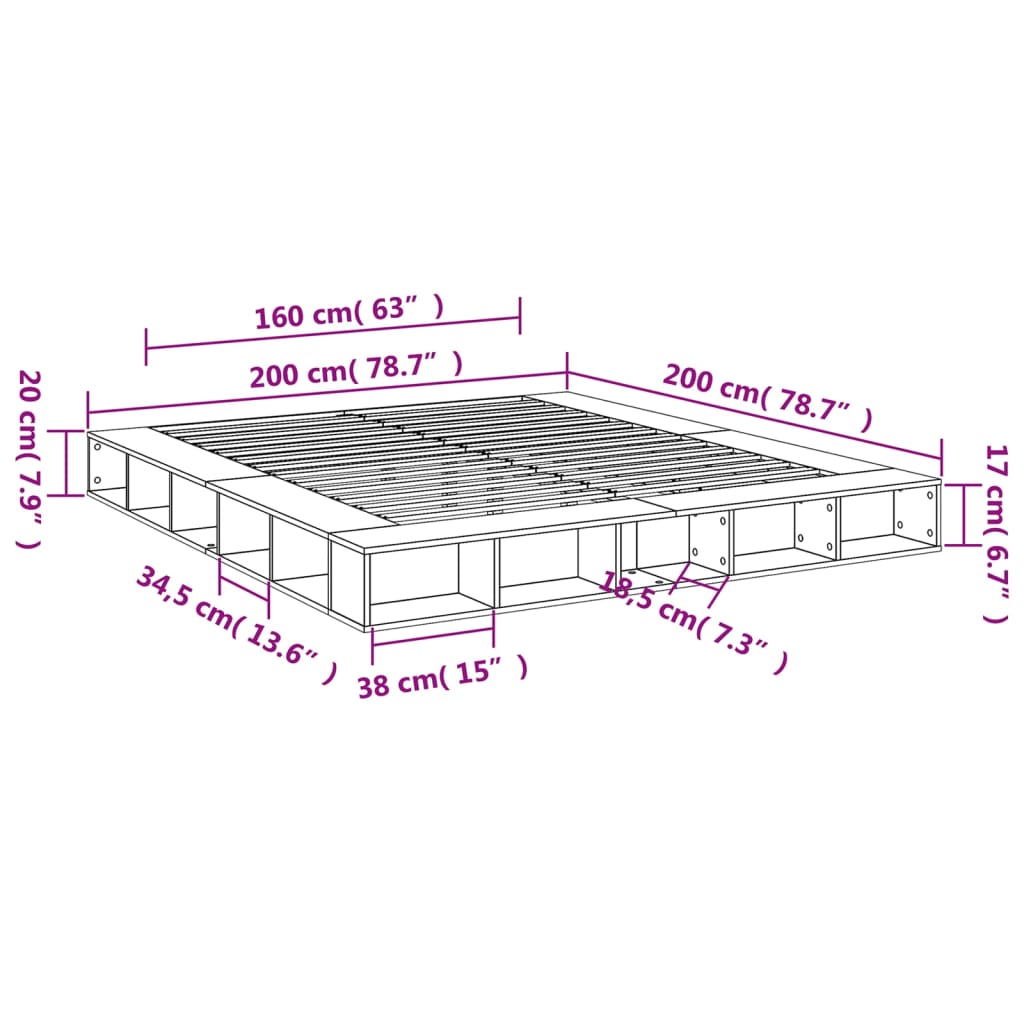 sonoma tölgyszínű szerelt fa ágykeret 200 x 200 cm