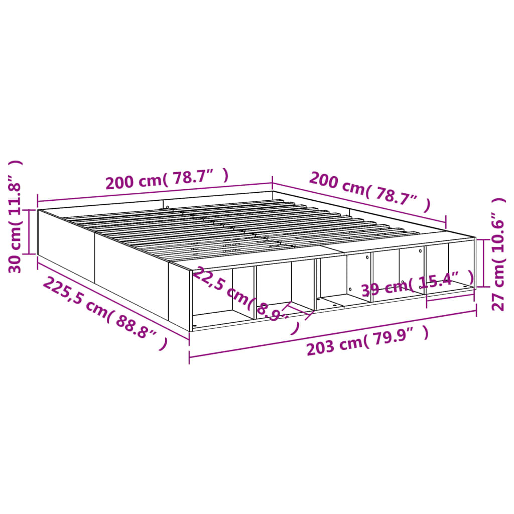 sonoma tölgyszínű szerelt fa ágykeret 200 x 200 cm