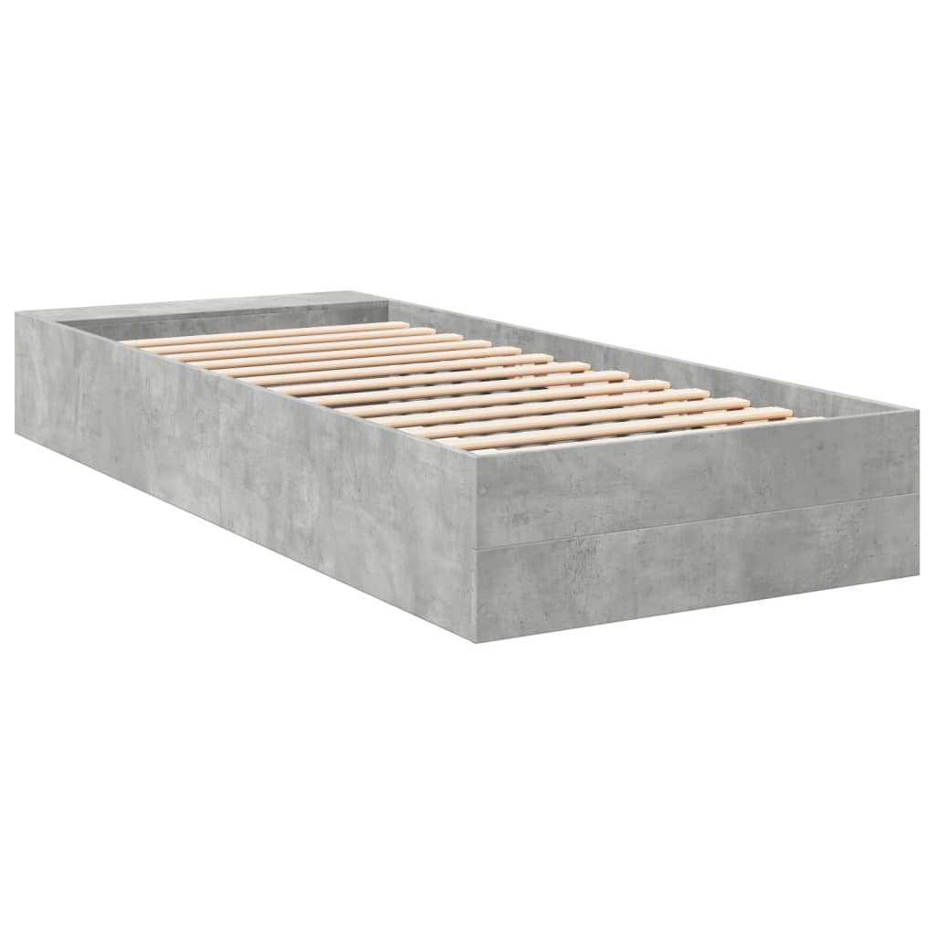 betonszürke szerelt fa ágykeret 100 x 200 cm