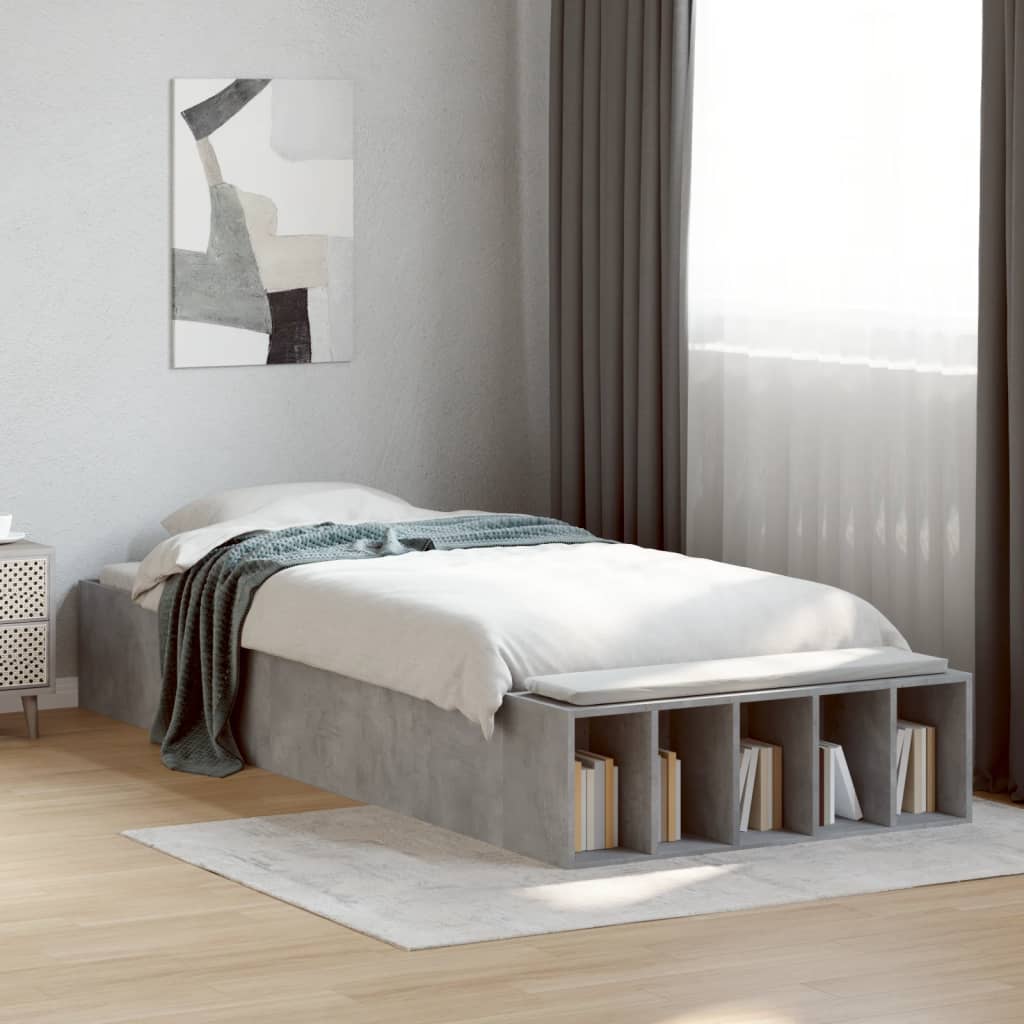 betonszürke szerelt fa ágykeret 100 x 200 cm
