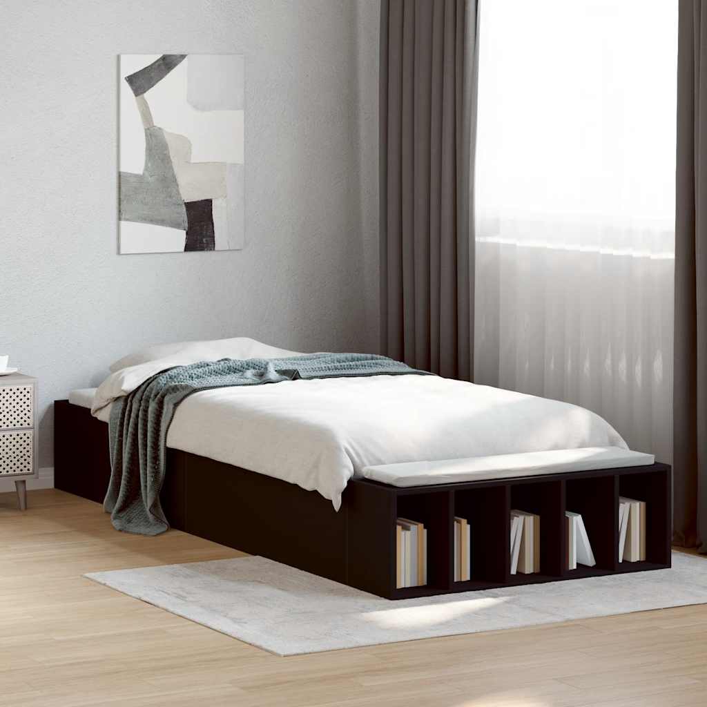 fekete szerelt fa ágykeret 75 x 190 cm