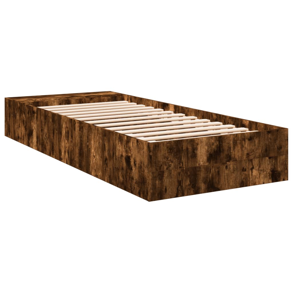 füstös tölgy színű szerelt fa ágykeret 75 x 190 cm