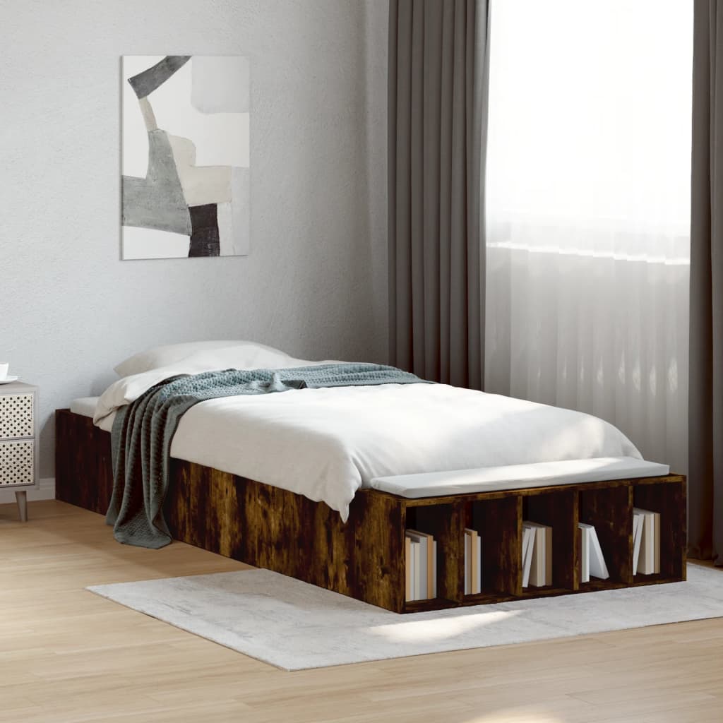 füstös tölgy színű szerelt fa ágykeret 75 x 190 cm