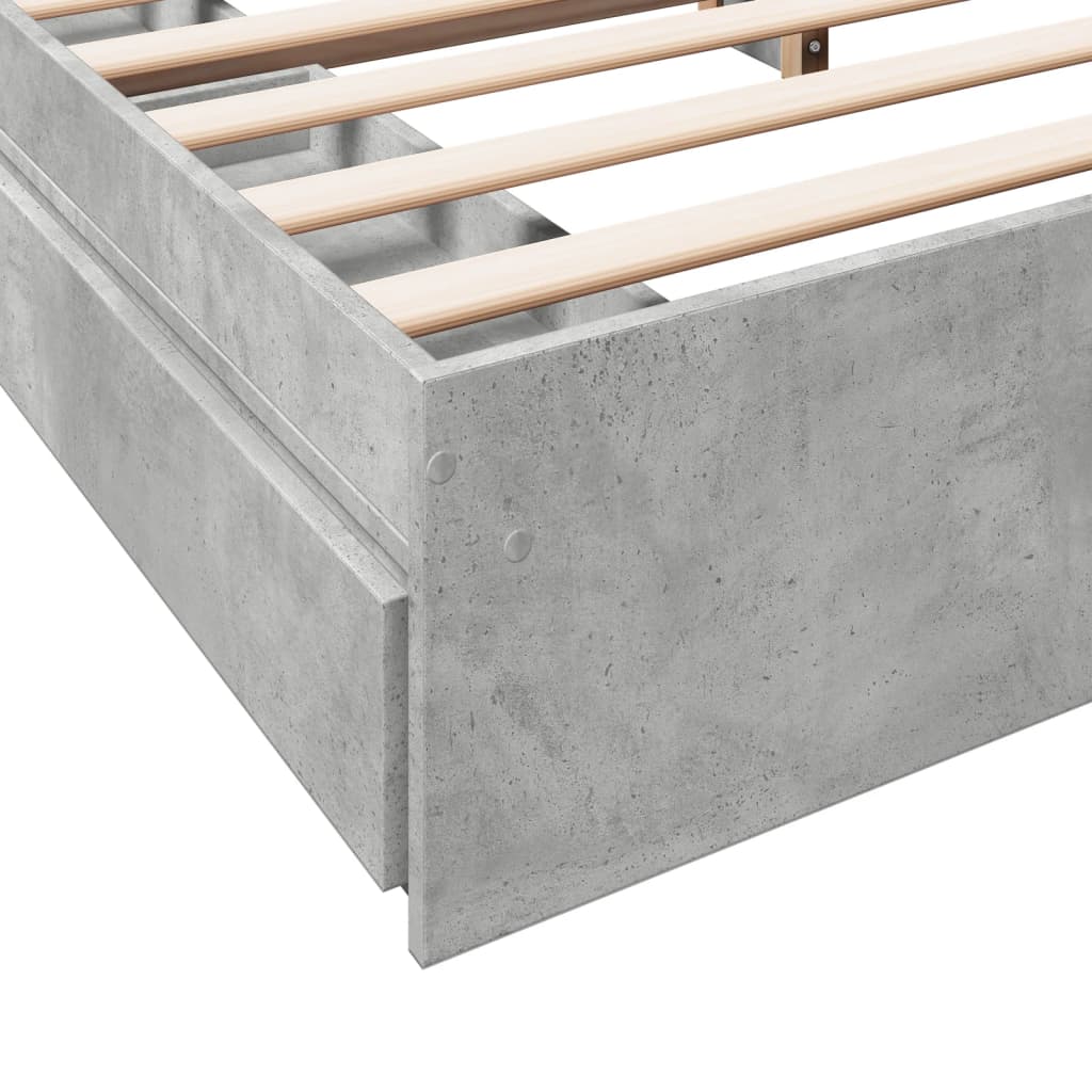 betonszürke szerelt fa ágykeret fiókokkal 200 x 200 cm