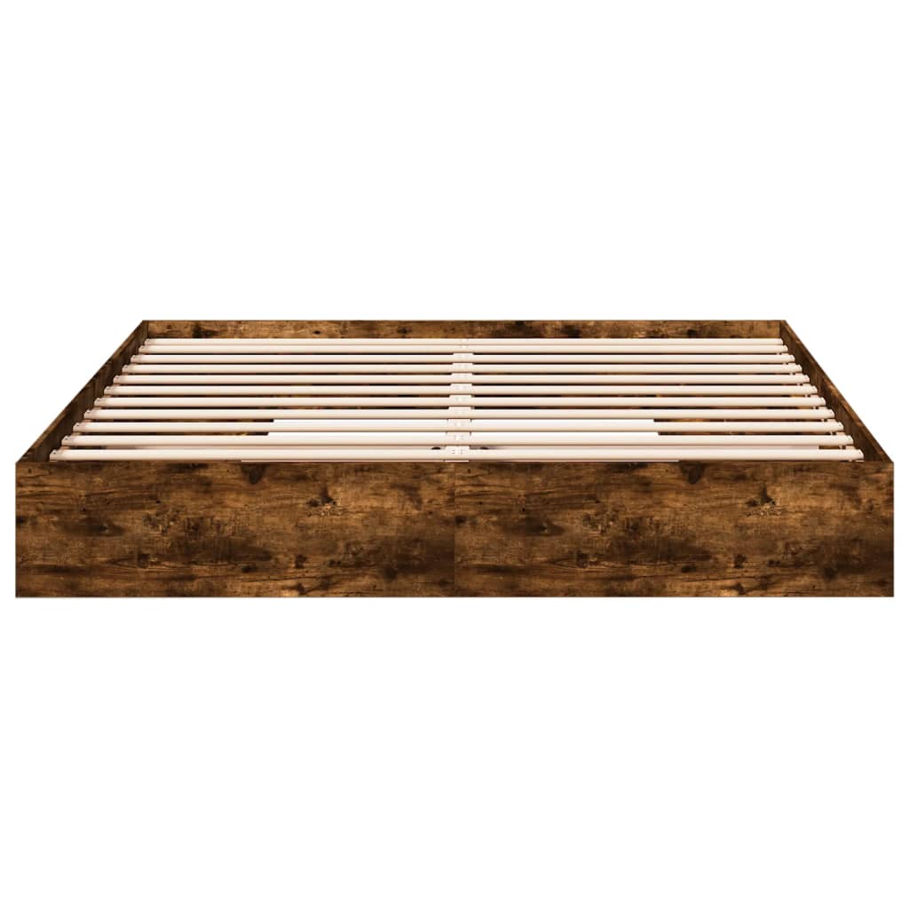 füstös tölgy színű szerelt fa ágykeret fiókokkal 200 x 200 cm