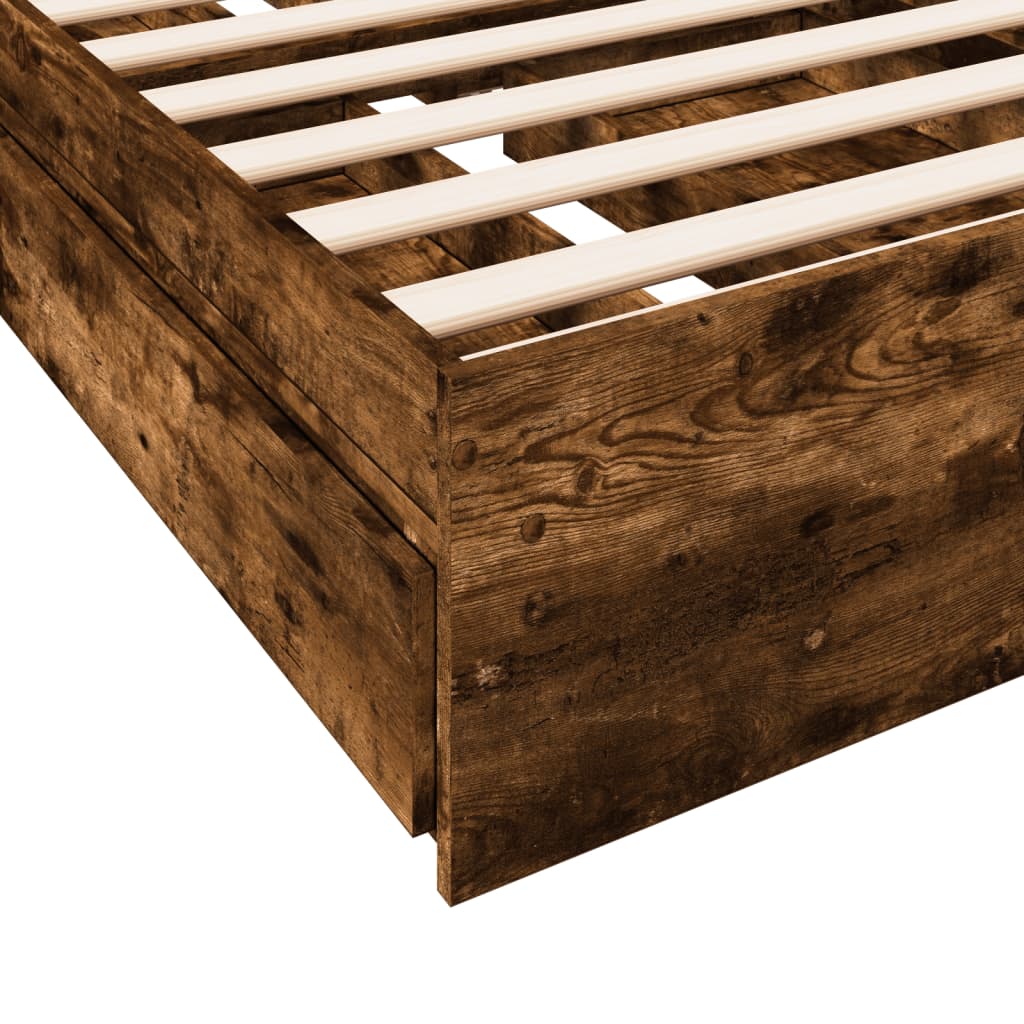 füstös tölgy színű szerelt fa ágykeret fiókokkal 100 x 200 cm