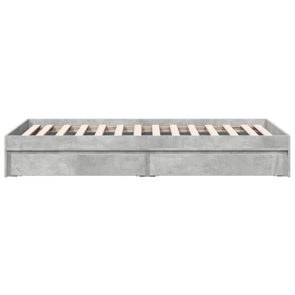 betonszürke szerelt fa ágykeret fiókokkal 90 x 190 cm