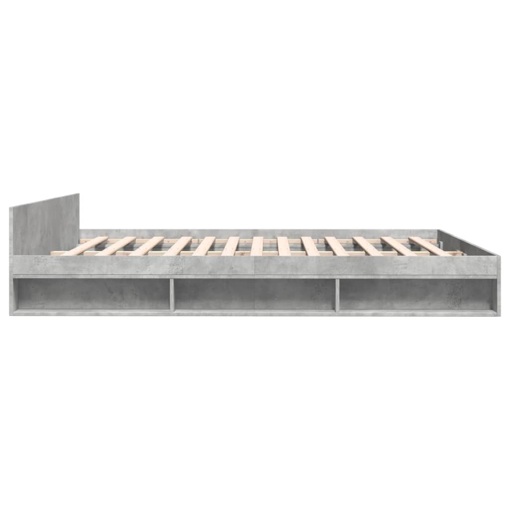 betonszürke szerelt fa ágykeret fiókokkal 200 x 200 cm