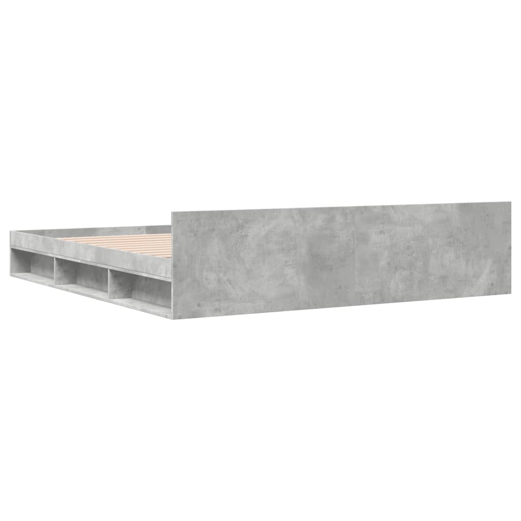 betonszürke szerelt fa ágykeret fiókokkal 200 x 200 cm