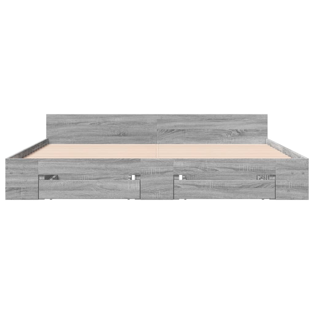 sonoma tölgyszínű szerelt fa ágykeret fiókokkal 200 x 200 cm