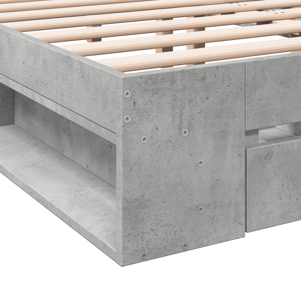 betonszürke szerelt fa ágykeret fiókokkal 150 x 200 cm
