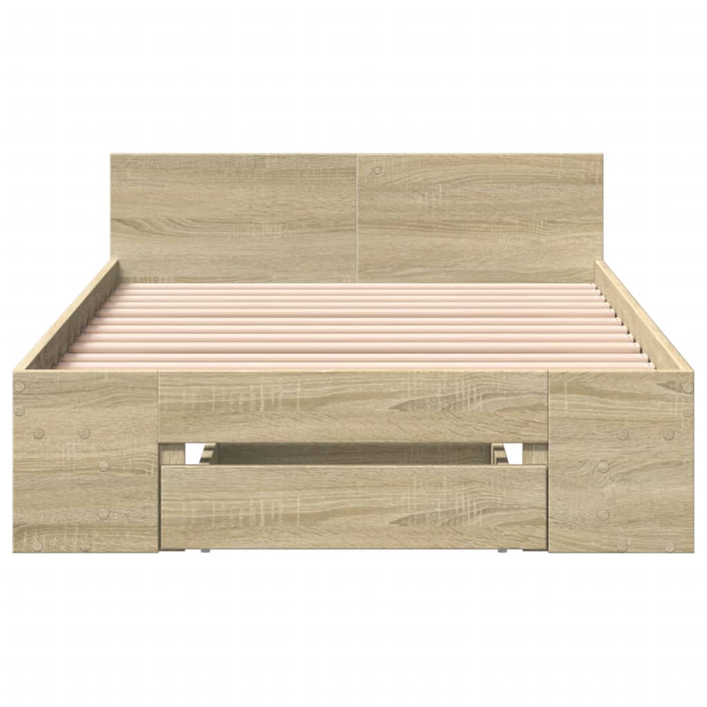 sonoma tölgy színű szerelt fa ágykeret fiókkal 100 x 200 cm