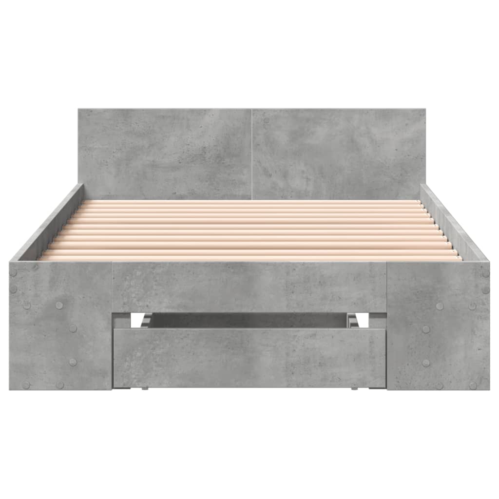betonszürke szerelt fa ágykeret fiókkal 100 x 200 cm