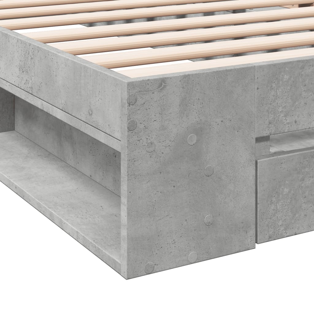 betonszürke szerelt fa ágykeret fiókkal 100 x 200 cm