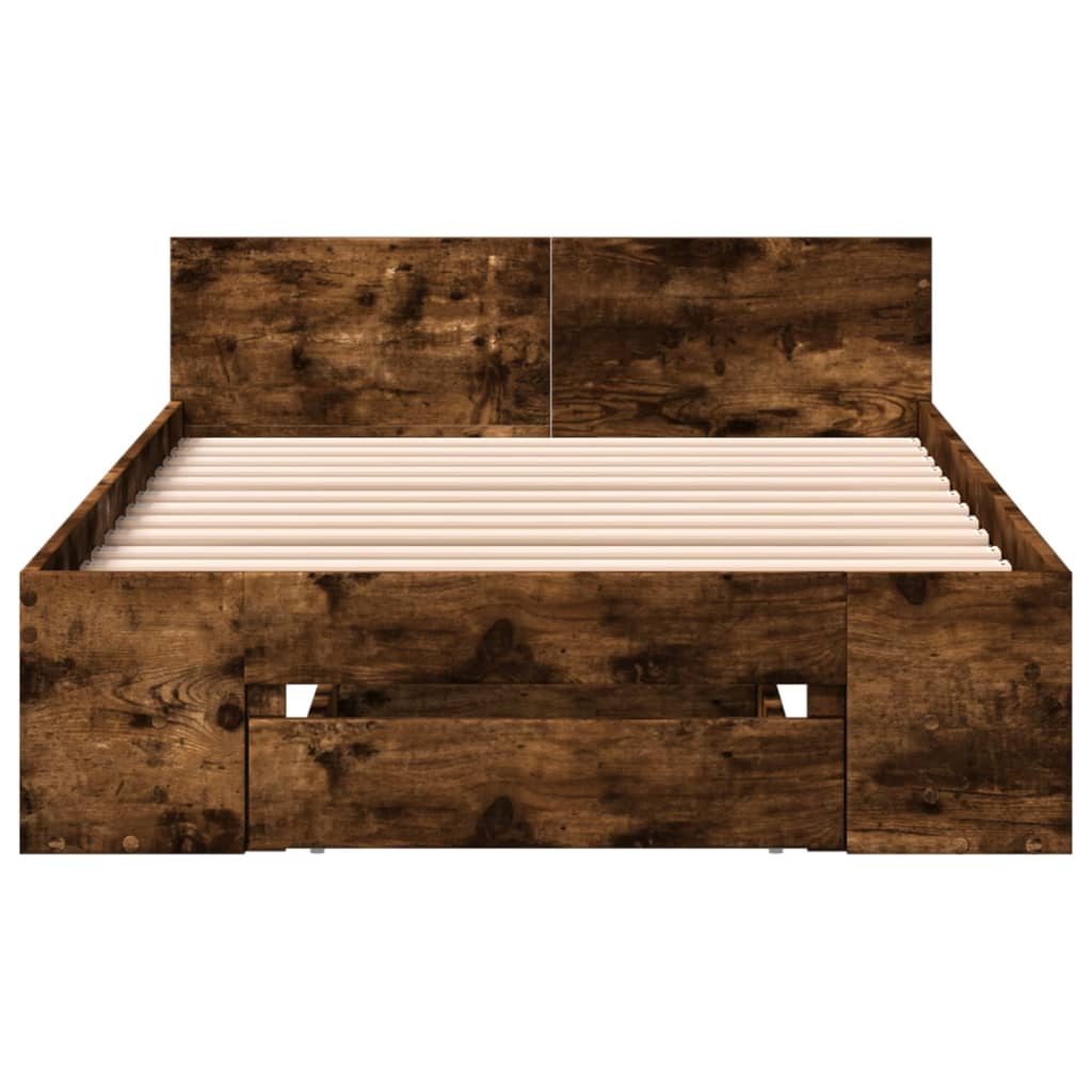 füstös tölgy színű szerelt fa ágykeret fiókkal 100 x 200 cm