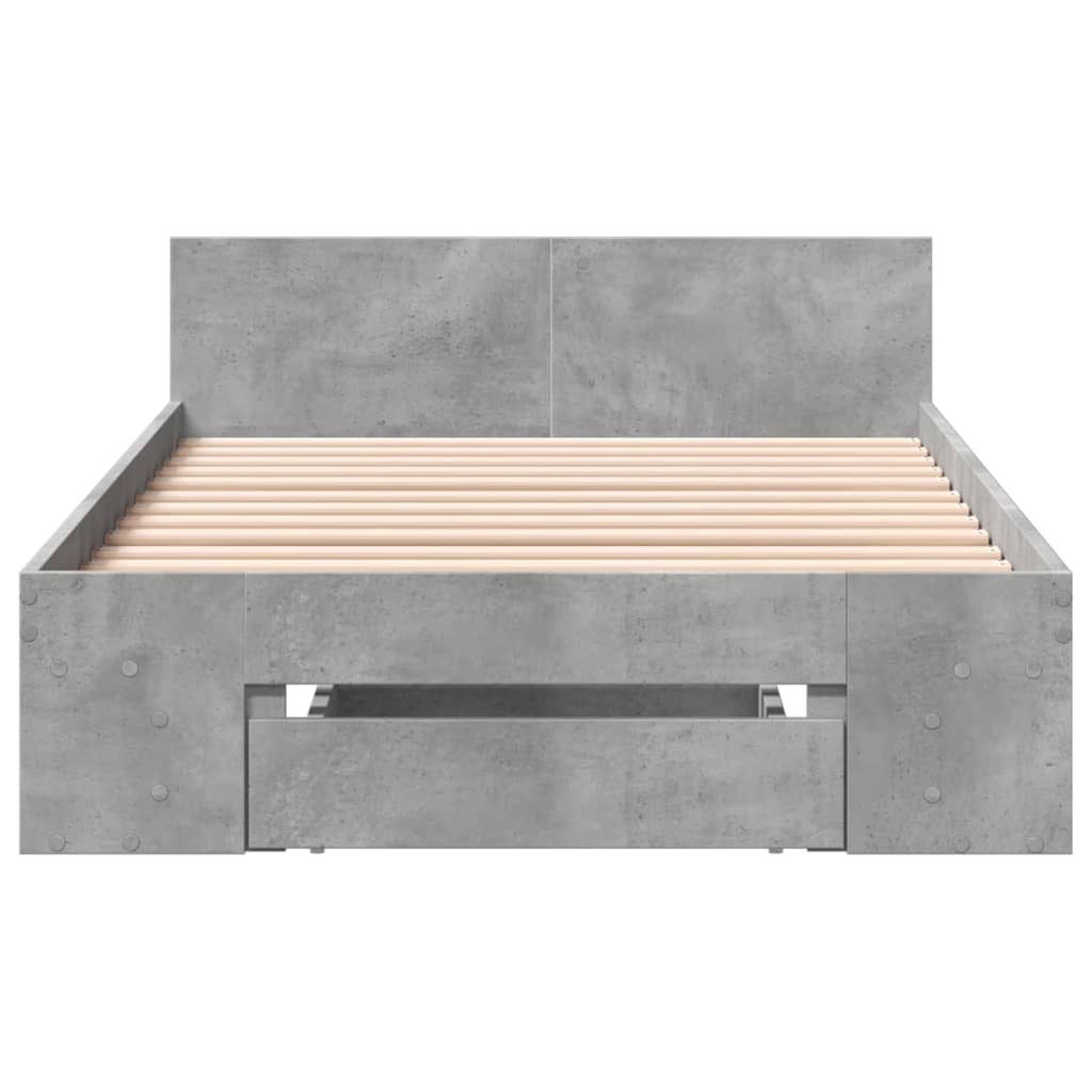 betonszürke szerelt fa ágykeret fiókkal 90 x 200 cm