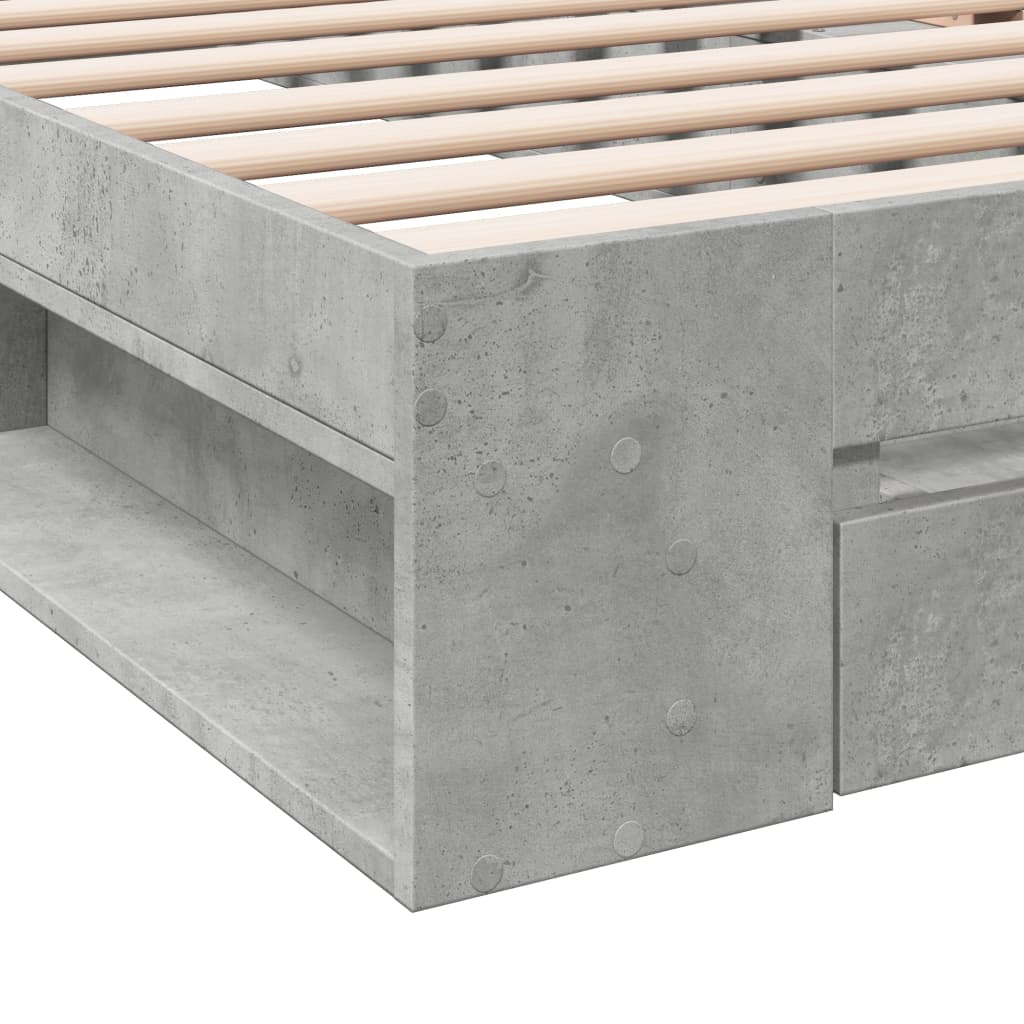 betonszürke szerelt fa ágykeret fiókkal 90 x 200 cm