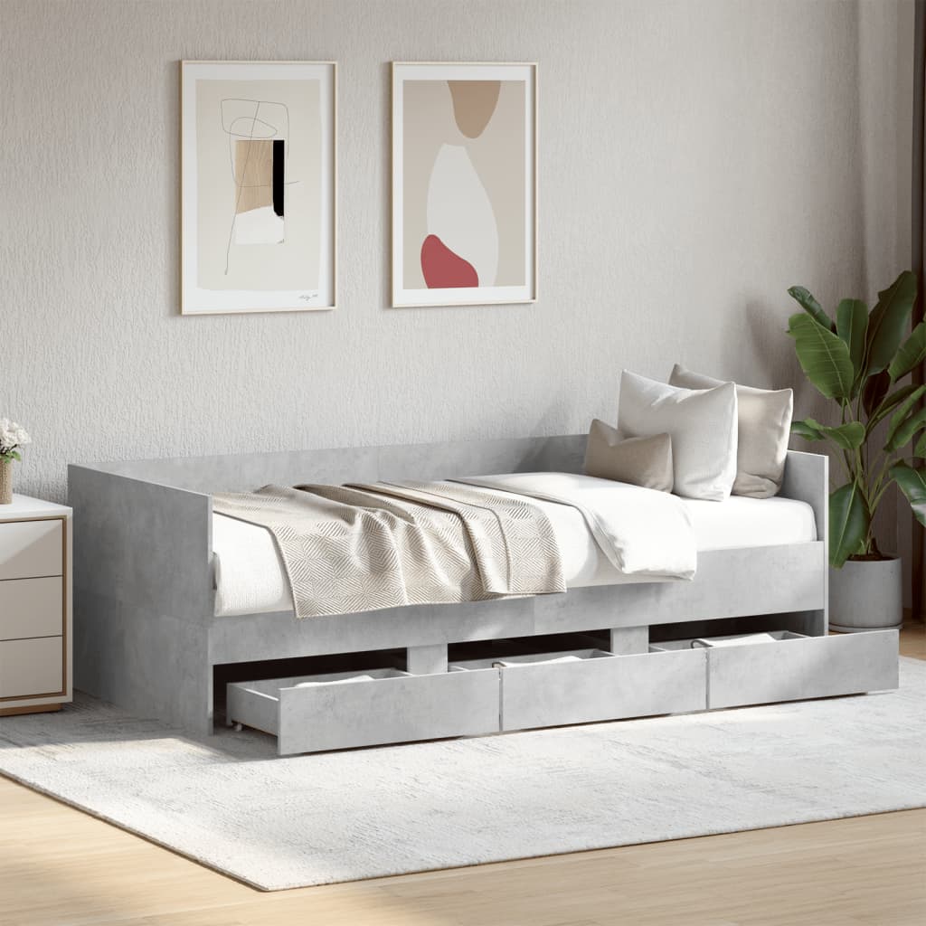 betonszürke kanapéágy fiókkal matrac nélkül 100x200 cm