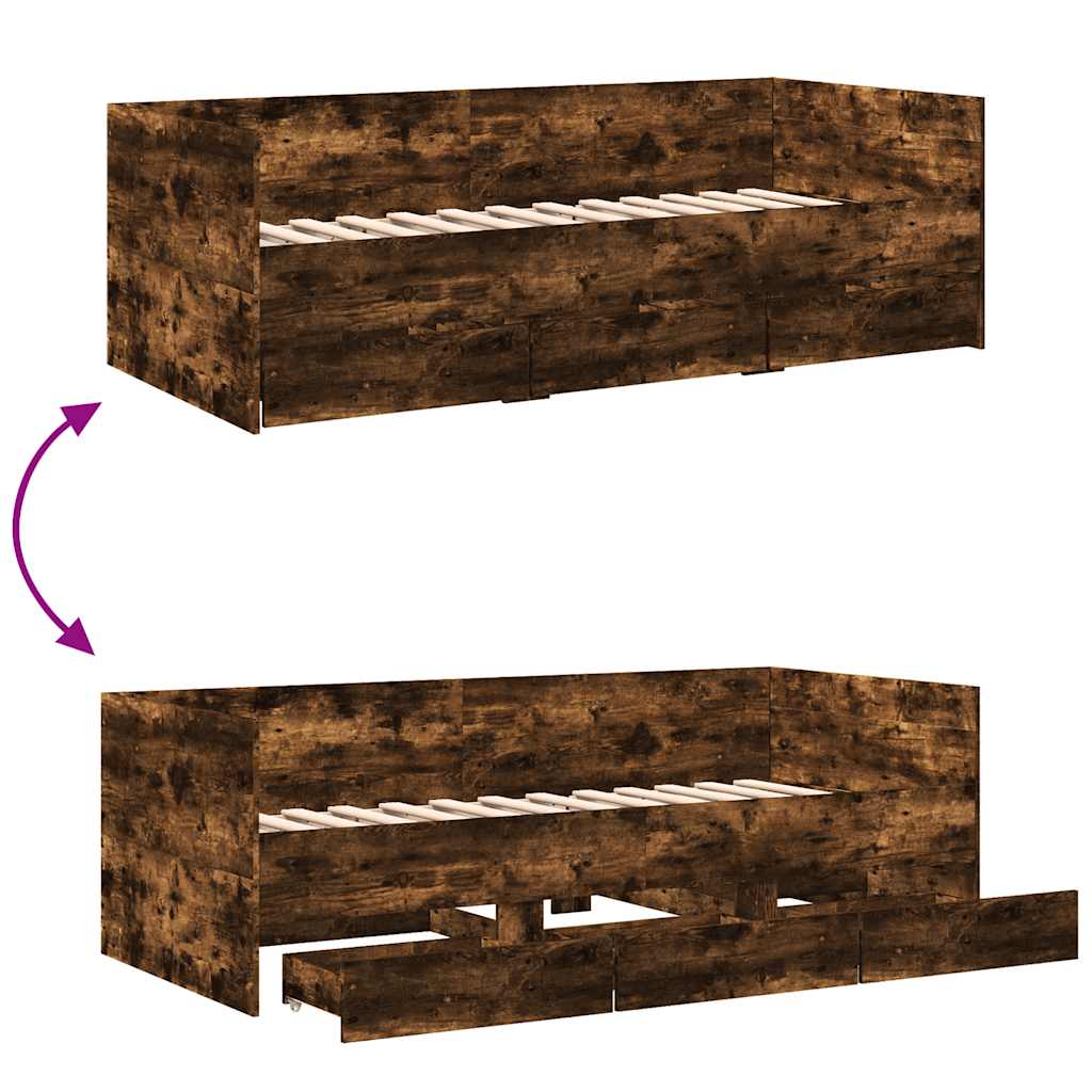 füstös tölgy kanapéágy fiókkal matrac nélkül 100x200 cm