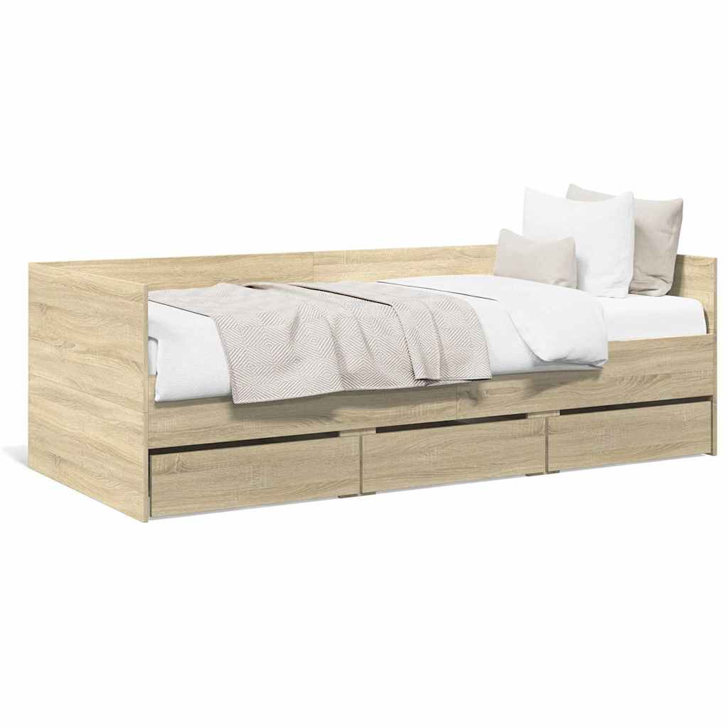 sonoma tölgy kanapéágy fiókkal matrac nélkül 90x200 cm
