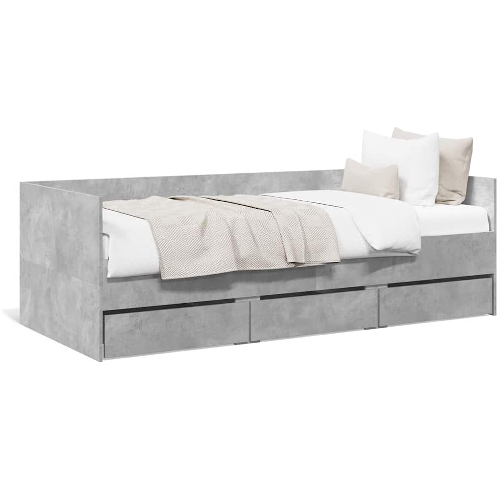 betonszürke kanapéágy fiókkal matrac nélkül 90x200 cm
