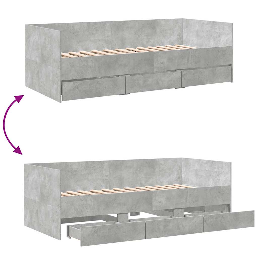 betonszürke kanapéágy fiókkal matrac nélkül 90x200 cm