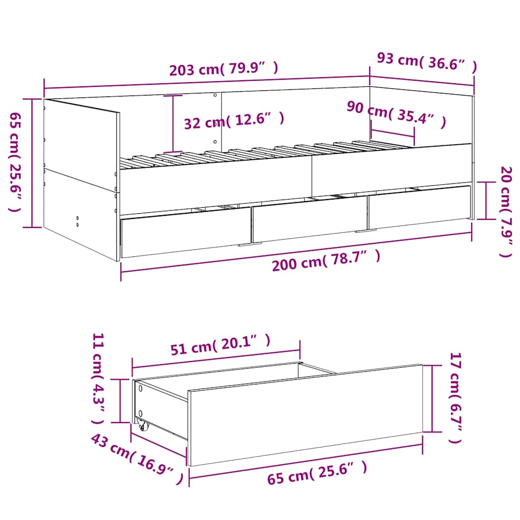 betonszürke kanapéágy fiókkal matrac nélkül 90x200 cm