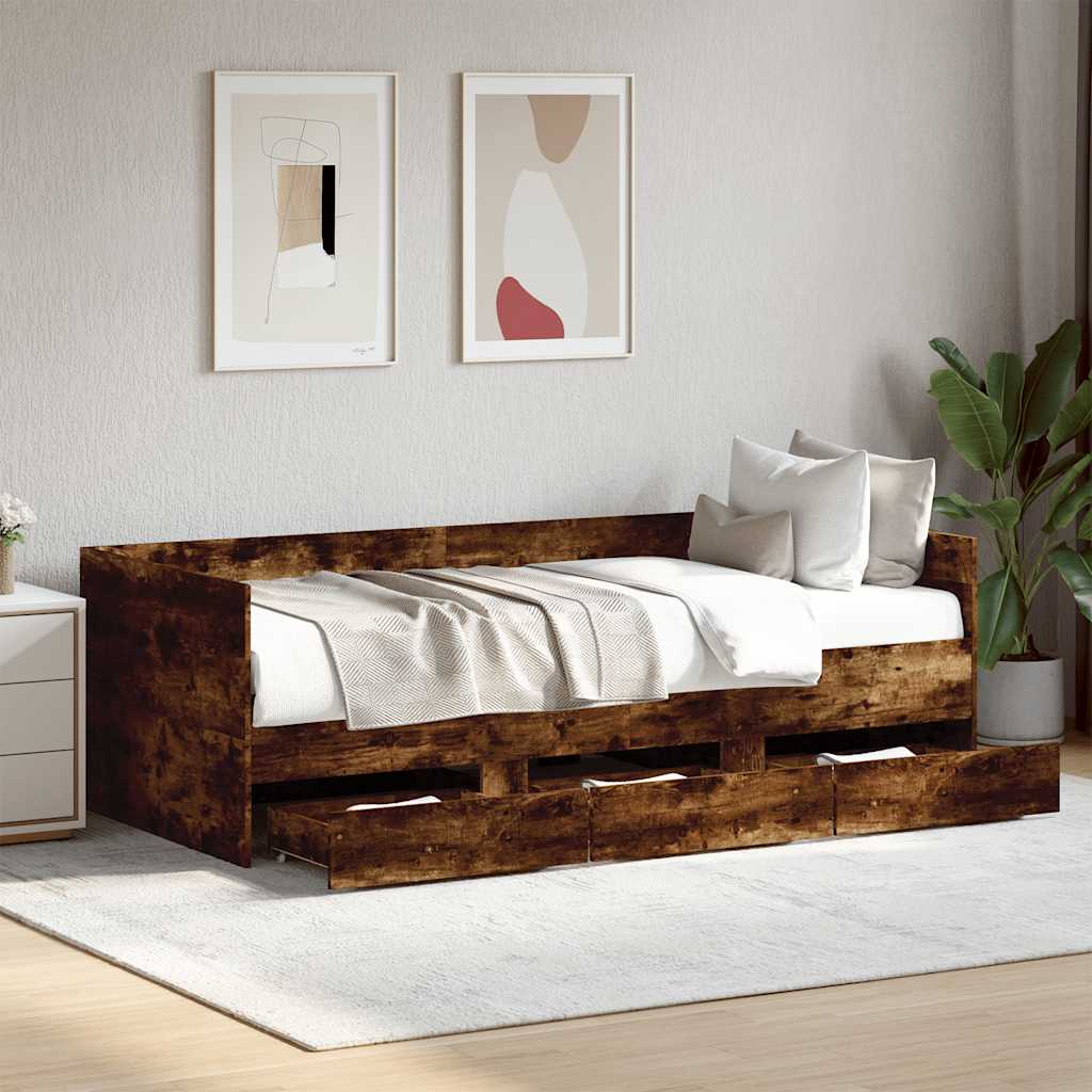 füstös tölgy kanapéágy fiókkal matrac nélkül 90x200 cm