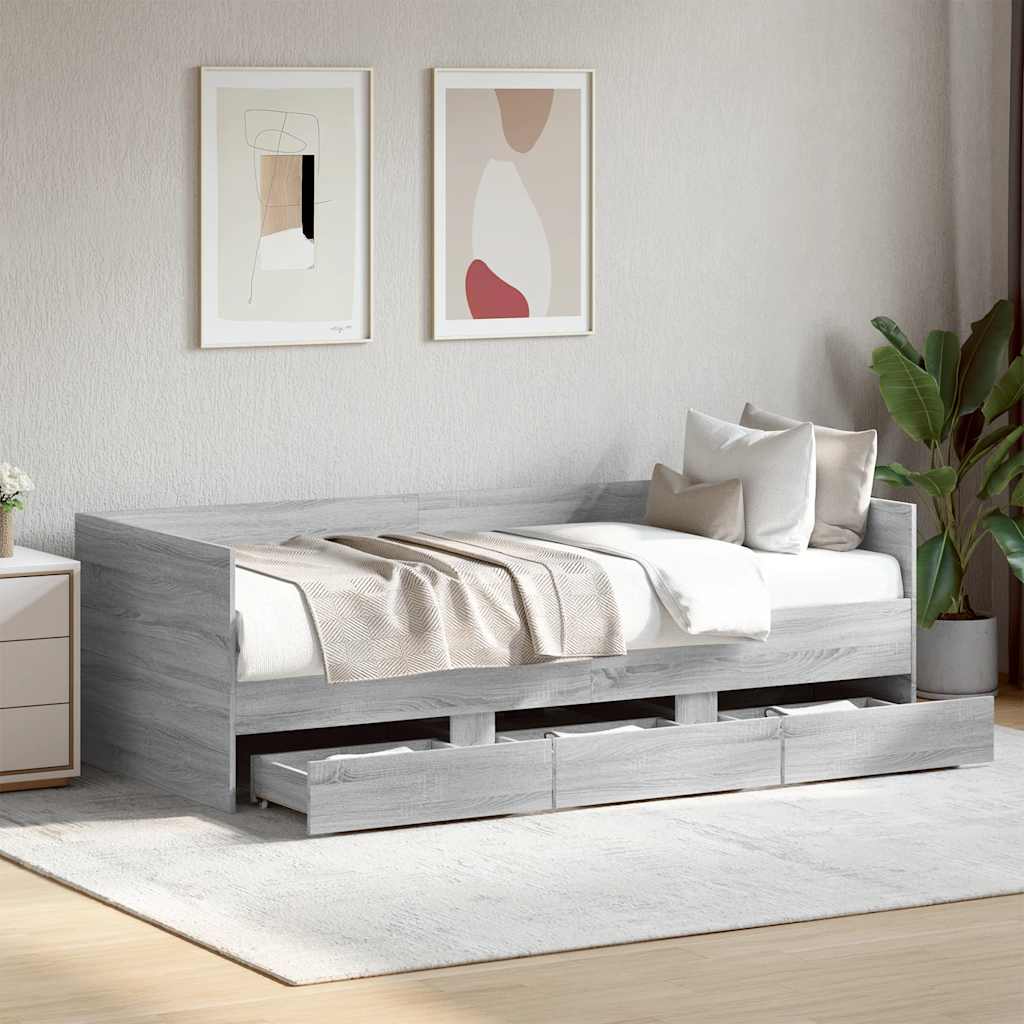 szürke sonoma kanapéágy fiókkal matrac nélkül 90x200 cm