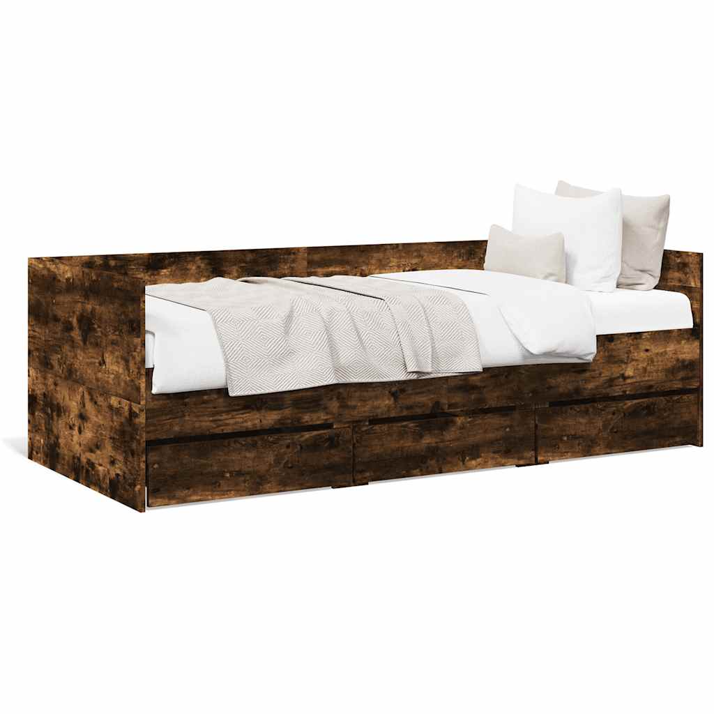 füstös tölgy kanapéágy fiókkal matrac nélkül 90x190 cm