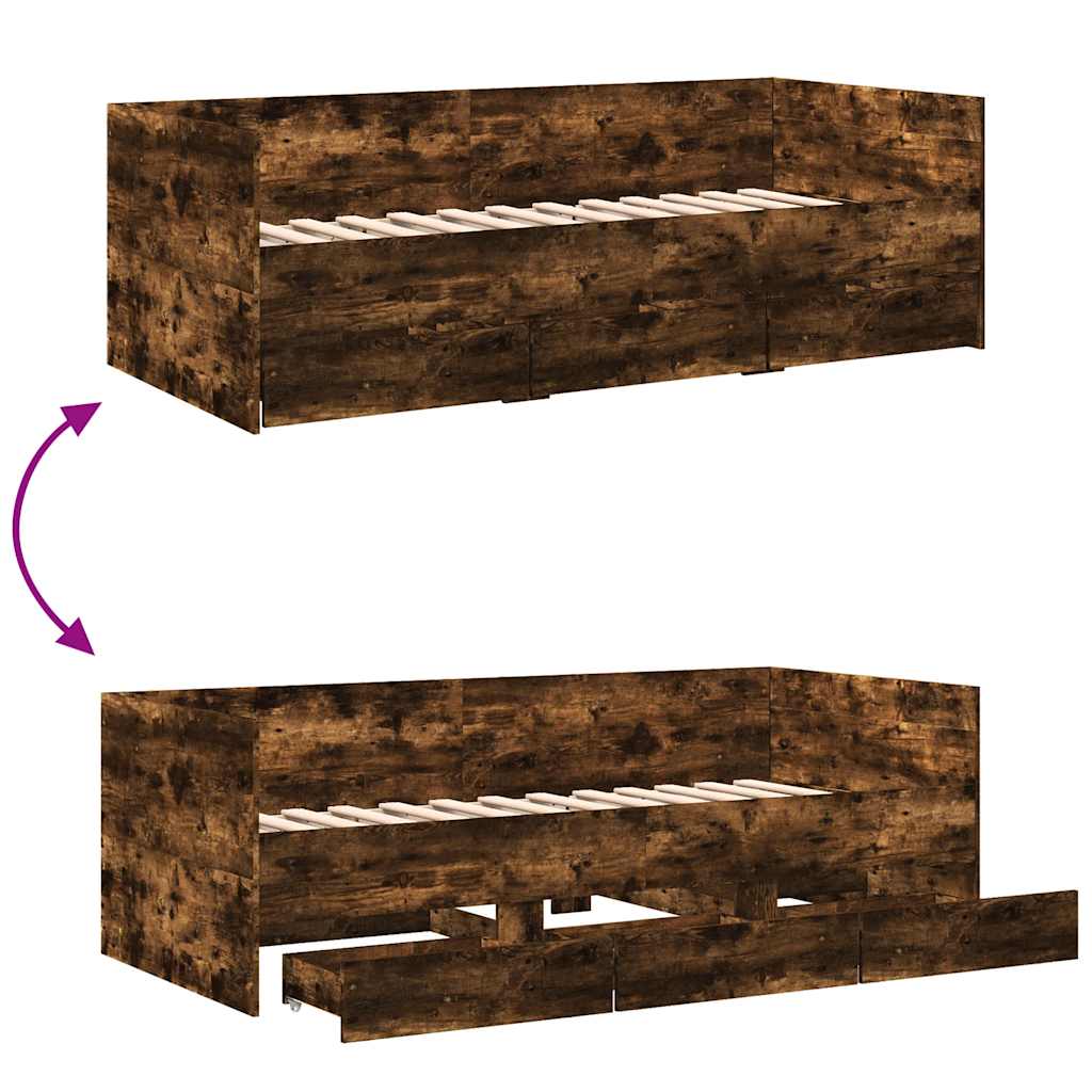 füstös tölgy kanapéágy fiókkal matrac nélkül 90x190 cm