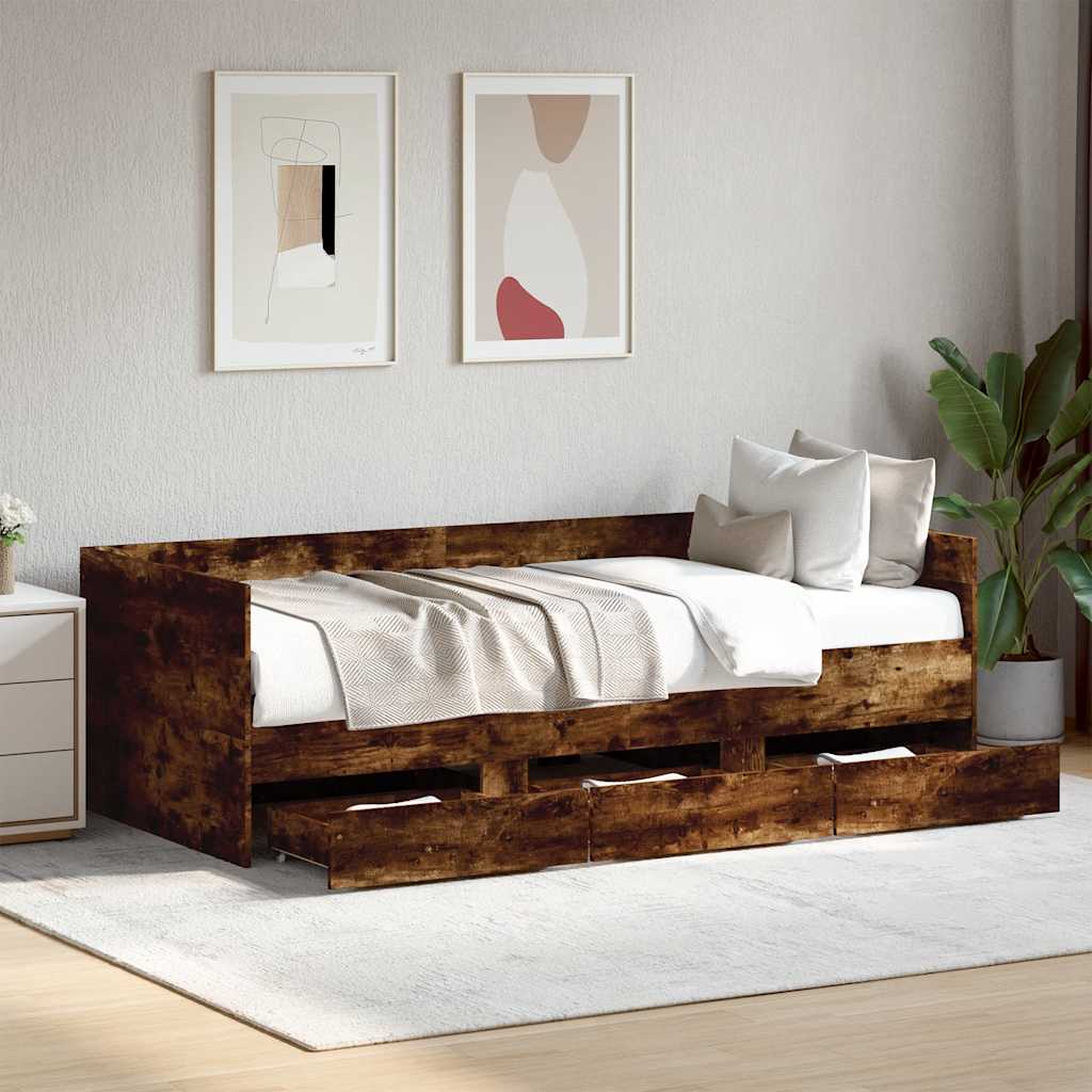 füstös tölgy kanapéágy fiókkal matrac nélkül 90x190 cm