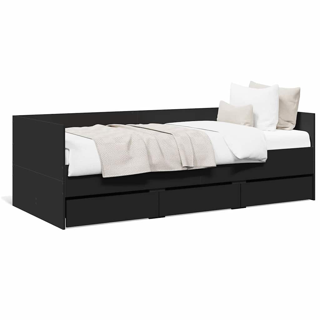 fekete kanapéágy fiókkal matrac nélkül 75x190 cm
